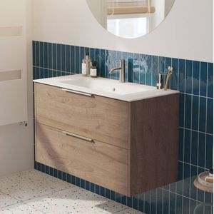 Saqu Lima Badkamermeubel Set - 101x51 cm - Voorgemonteerd - Bruin - Wastafelmeubel - Badmeubel