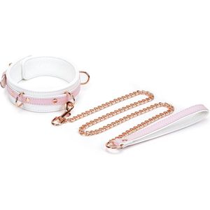 Liebe Seele - Fairy - Leren Collar met Leiband - Roze/Wit