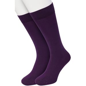 Bonnie Doon Basic Sokken Heren Donker Paars maat 40/46 - 2 paar - Basis Katoenen Sok - Gladde Naden - Brede Boord - Uitstekend Draagcomfort - Perfecte Pasvorm - 2-pack - Multipack - Effen - Donkerpaars - Eggplant - OL6324012.221