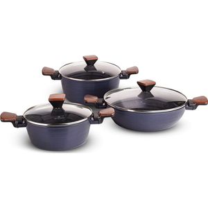 Valdinox Imperial exclusieve blauwe 6-delige aluminium pannenset met non-stick coating - Geschikt voor inductie - Kookpannenset