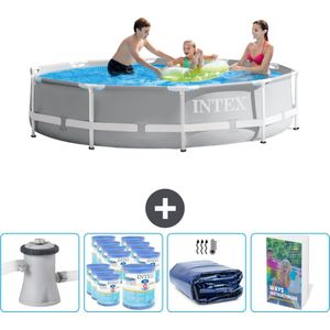 Intex Rond Prism Frame Zwembad - 305 x 76 cm - Grijs - Inclusief Pomp Filters - Solarzeil - Zwembadgids