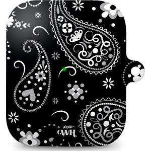 xoxo Wildhearts hoesje geschikt voor Airpods 1/2 - Paisley Dawn Black - Ook als telefoonhoesje verkrijgbaar - schokbestendige case geschikt voor Airpod 1 en 2 - koptelefoon case - Hartjes patroon case bloemen - zwart