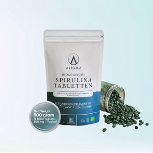 Aligma Biologische Spirulina Tabletten: 1000 stuks - 500 mg per tablet - hét voedingssupplement vol essentiële voedingsstoffen.