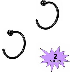 Fako Bijoux® - Neuspiercing - Open Ring Bal - 8mm - Zwart - 2 Stuks