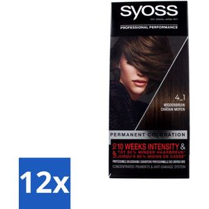 12 x Syoss - Haarverf - 4-1 Middenbruin - Minder Haarbreuk - 1 Haarkleuring - Haarverf - Permanente Haarkleuring - Middenbruin - Syoss - Salonplex