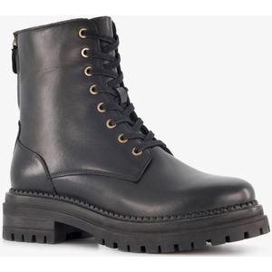 Harper leren dames veterboots met rits zwart - Maat 36