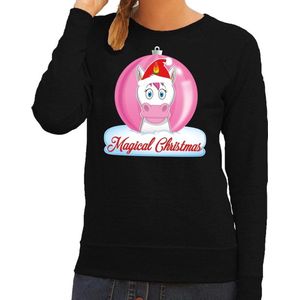 Foute kersttrui eenhoorn magical christmas - zwart - voor dames 2XL