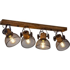 MANDEE.NL - Olra Moderne Plafondlamp 4-lichtbronnen - Woonkamer ronde houten plafondlamp - loft industriële metalen houten plafondlamp