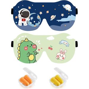 Allecto plus - Nachtmasker Kinderen 2 stuks verstelbare band oogbedekking oogmasker nacht met oordopjes