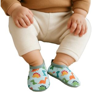 Antislip Babyslofjes – XXS (6–12 maanden) – Baby Floor Socks – Zachte Zool – Groene Dinosaurus – Voor Baby’s en Eerste Kruipbewegingen