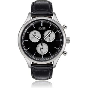 Hugo Boss  HB1513543 Companion Horloge - Leer - Zwart -  Ø42 mm