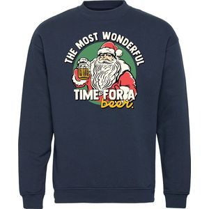 Kersttrui Time For A Beer Kerstman | Foute Kersttrui Dames Heren | Kerstcadeau volwassenen | Kerst | Navy | maat M