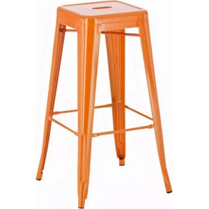 In And OutdoorMatch Barkruk Hanna - Zonder rugleuning - Set van 1 - Ergonomisch - Barstoelen voor keuken of kantine - Oranje - Metaal - Zithoogte 77cm