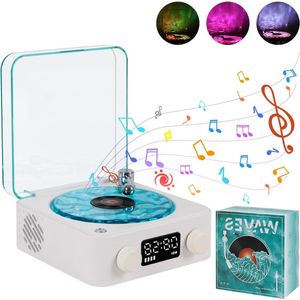 Thelau - Vinylluidspreker met draaitafel en Bluetooth, RGB-lichteffect, watergolven en stereogeluid Waves platenspeler met 3 modi, slaaphulp en 4 natuurgeluiden (witblauw)
