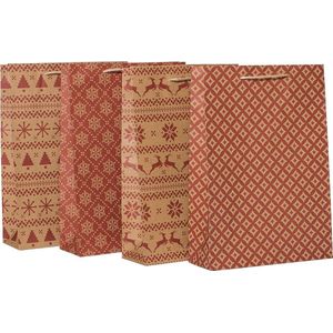 Kraftpapier kerst cadeautasjes 12 stuks - 100% Mosel - naturel/rood - Scandi look
