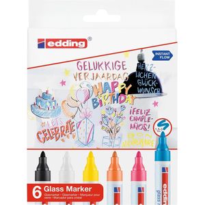 Viltstift edding 95 glasbord incl wit en zwart ass | Set a 6 stuk | 6 stuks