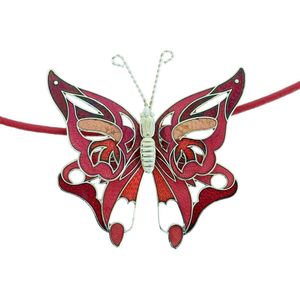 Behave Rode ketting van waxkoord met emaille vlinder
