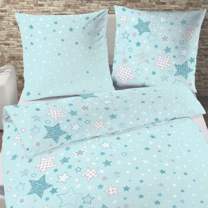 Boraboi® Flanellen beddengoedset met sterrenmotief voor meisjes in mintkleur