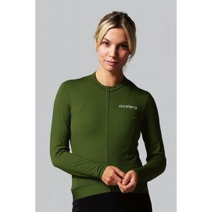 Acelera Fleece Fietsshirt Wielerjack Lange Mouwen Groen - Thermo - Fietsjack - Wielrenjack - Fietsjas - Dames - Fietsshirt Lange Mouwen- Maat XS