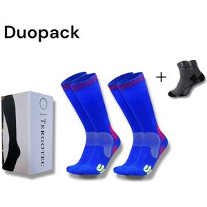 DUOPACK Tergotec SprintSupport Hardloopsokken S/M (Maat 36-39) + 1 paar Bamboesokken gratis / Sportkousen voor Hardlopen & Herstel / Compressiekousen (15–20 mmHg) / Blauw / 2025 design