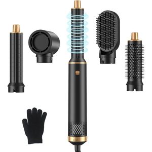 ApexArte® Fohnborstel - Krulborstel - Krultang 5 in 1 - Zwart en Goud