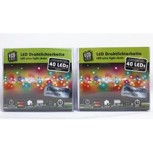 Led draad verlichting - 40 LEDS - 4,2 meter - Multi Color - Kerstverlichting - Werkt op batterij - Voor binnen - Timer - Voordeel set van 2 stuks