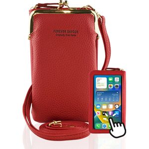 Ainy Luxe schoudertas met vakken en pasjeshouder & touchscreen Rood - multifunctionele handtas voor dames - klein telefoontasje - ideaal voor smartphone, iphone, sleutels, portemonnee - crossbodytas + schouderband - raak gevoelig voor touch telefoon