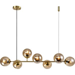 Design pendant hanglamp goud met amber glas 7-lichts - Sette