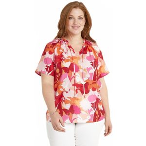 Gebloemde voile lange tuniek met V-hals met ruches