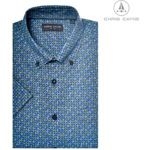 Chris Cayne heren overhemd - blouse heren - 1190 - blauw/groen print - korte mouwen - maat L