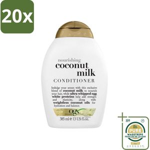 20 x OGX - Coconut Milk - Conditioner - Voedend - Herstel & Glans - 385 ml - Grootverpakking - Conditioner - Kokosnoot - Haarvoeding - Haarherstel - Haarverzorging