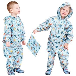 Waterdichte Ademend Regenjas Kinderen Jongens met Capuchon - Lichtgewicht Opvouwbaar Regenkleding 1-9 Jaar
