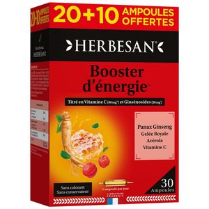 Herbesan Panax Ginseng CA Meyer Royal Jelly Vitamine C Acerola 20 Ampullen + 10 Ampullen Gratis