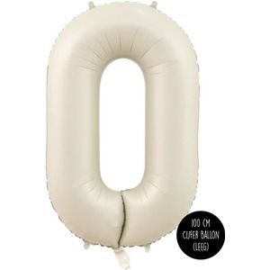 Cijfer Helium Folie Ballon XL - 0 jaar cijfer - Creme - Satijn - Nude - 100 cm - leeftijd 0 jaar feestartikelen verjaardag