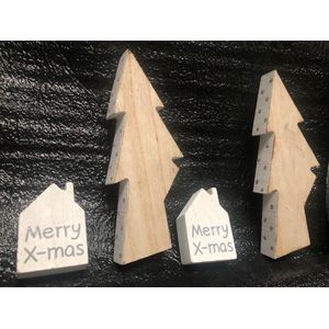 Set van 2 kersthuisjes met bijpassende kerstboom decoratiebeeldjes of kerstdorp