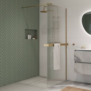 Saqu - Modulo - Inloopdouche - 120x210 cm - Geribbeld Glas - Antikalk - Handdoekhouder - Geborsteld Messing