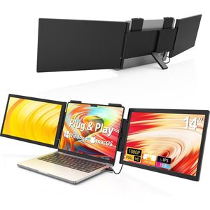Gloovon - Triple Portable Monitor - Zwart - 2 x 14 Inch IPS - Full HD - Laptop Scherm Uitbreider