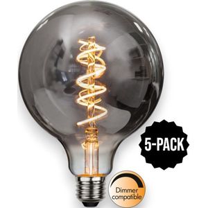 5-Pack | G125 Globelamp - E27 - 2W - Super Warm Wit <2200K - Dimbaar - Filament - Rookglas