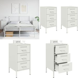 vidaXL Nachtkastjes 2 st 36x39x68 cm staal wit - Nachtkastje - Nachtkastjes - Bijzettafel - Wandkastje