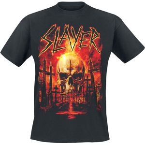 Slayer Flaming Skull Graveyard T-shirt zwart 3XL Katoen - Band merch, Bands, Duurzaamheid