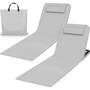 Set van 2 strandmatten met verstelbare rugleuning - Gevuld met comfortschuim, ultralicht en opvouwbaar om ruimte te besparen – lichtgrijs
