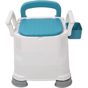 In hoogte verstelbare draagbare toiletbril voor ouderen met breder handvat, antislip toiletstoel voor aan het bed inclusief vuilniszak - blauw