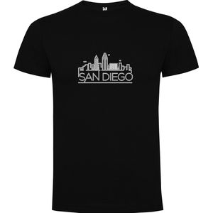 Zwart T-Shirt met “ Skyline San Diego Californie – Vakantiegevoel – Strak – Modern “ Print Full Color Maat S
