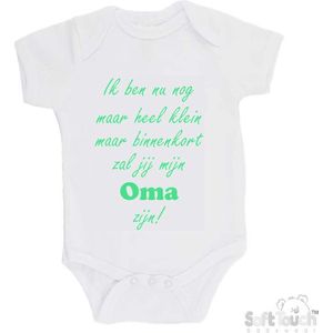 100% katoenen Romper ""Ik ben nu nog maar heel klein maar binnenkort zal jij mijn oma zijn!"" Unisex Katoen Wit/mint Maat 62/68