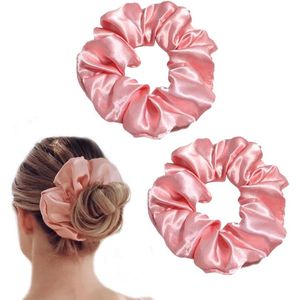Haarelastiekjes premium satijn zijden elastisch haar lang Dunne krullende meisjes-roze .