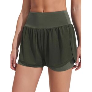 Dames Sportbroek Korte Hardloopbroek Hoge Taille 2-in-1 met Zak Sneldrogend voor Fitness Yoga Joggen