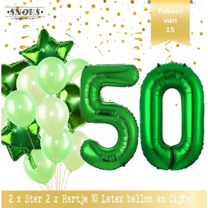 Cijfer Ballon 50 Jaar Groen Forrest Green Boeket * Hoera 50 Jaar Verjaardag Decoratie Set van 15 Ballonnen * 80 cm Verjaardag Nummer Ballon * Snoes * Verjaardag Versiering * Kinderfeestje * Forrest Green* Nummer Ballon 50 * Groen