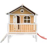 AXI Stef Speelhuis in Bruin/Wit - Met Verdieping en Rode Glijbaan - Speelhuisje voor de tuin / buiten - FSC hout - Speeltoestel voor kinderen