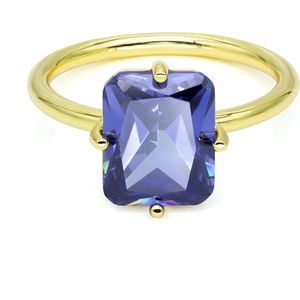New Bling 9NB-0904-58 Zilveren Ring - Dames - Zirkonia - Rechthoek - 10 x 8 mm - Violet Blauw - Maat 58 - 1,76 mm - Zilver - Gold Plated (Verguld/Goud op Zilver)