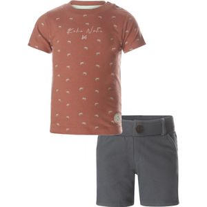 Koko Noko - Kledingset - Jongens - Short Steel Blue - Shirt Rusty Brown - Maat 92